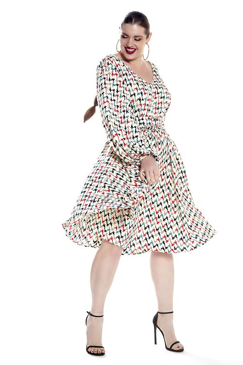 JIBRI Full Sleeved V Neck Print Dress